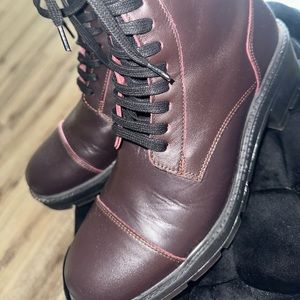 Chunky maroon military style lace up boots